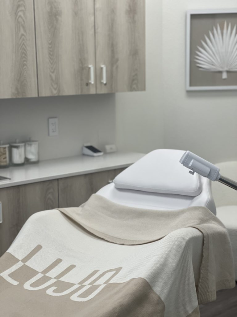Lujo Aesthetics facial spa treatment room in Plymouth, MN.