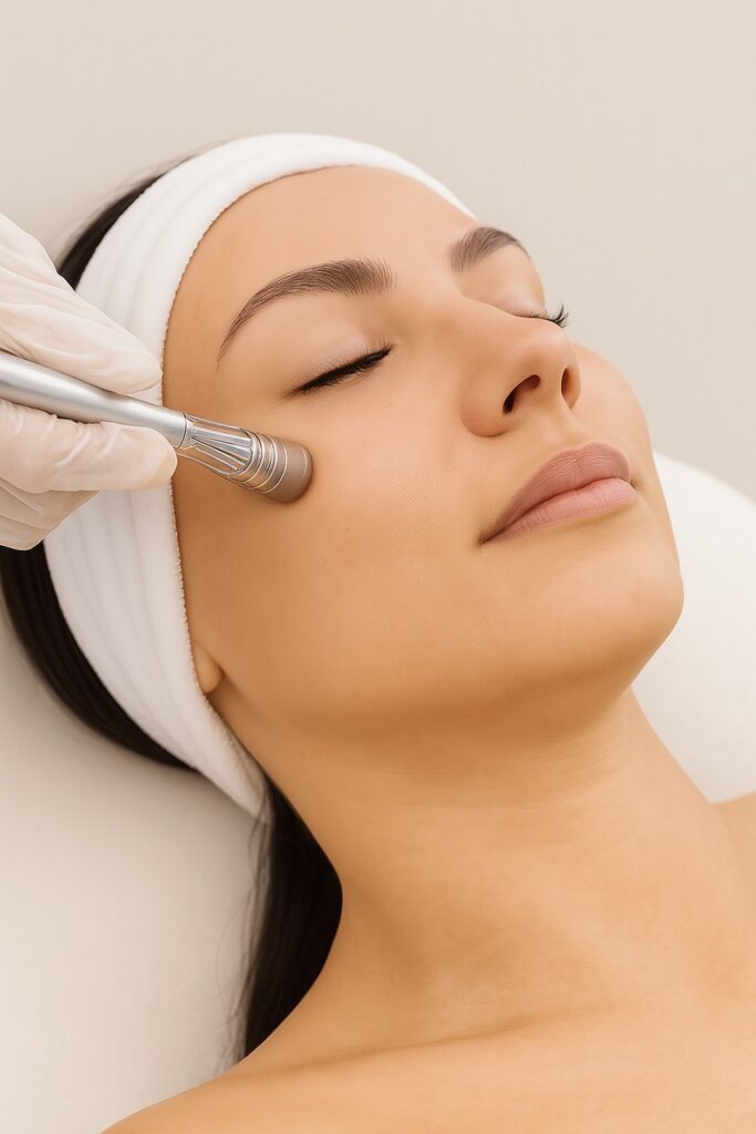 Caucasian woman receiving a microdermabrasion treatment